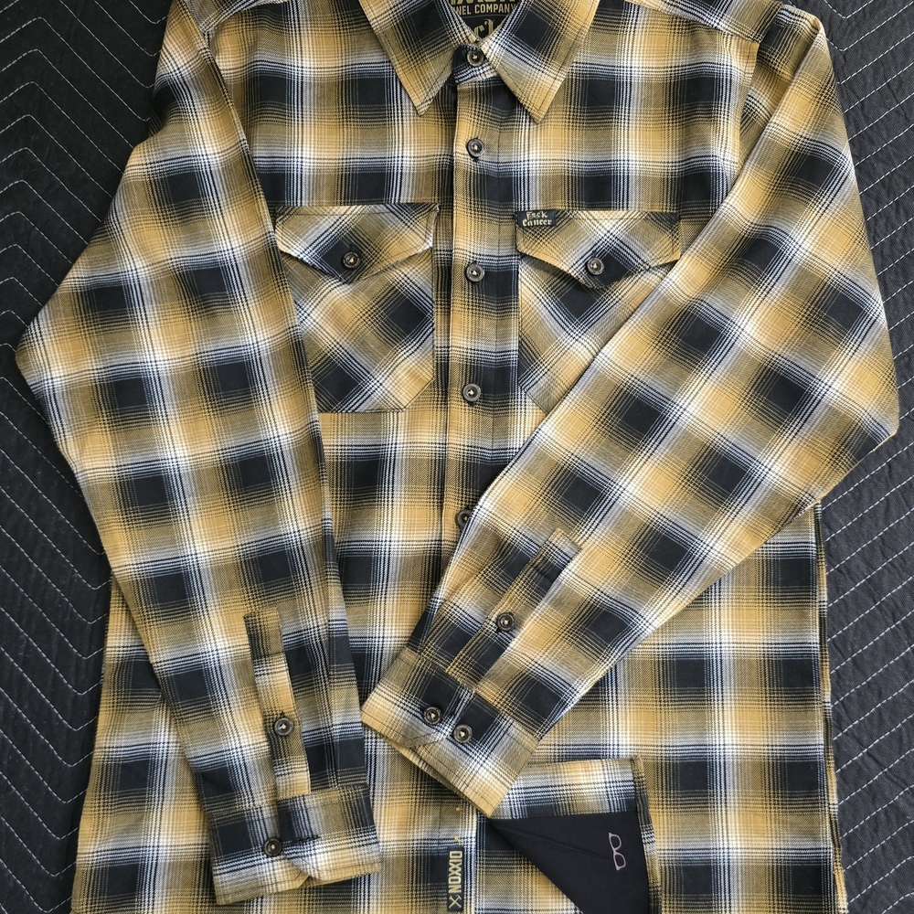 DIXXON F*ck Cancer Yellow and Black Plaid Casual Button Down Shirt